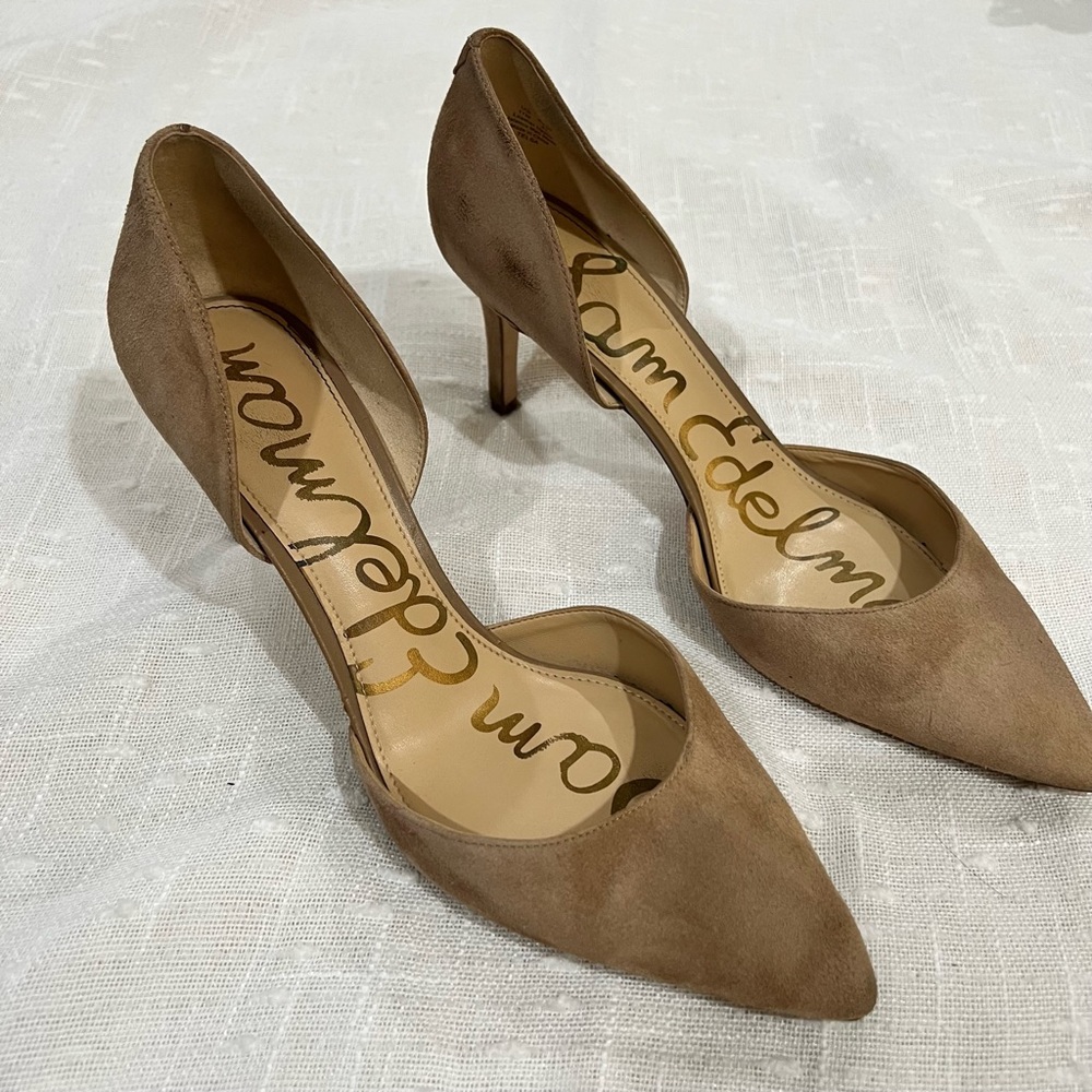 Sam Edelman Taupe Suede D'Orsay Pointed Toe Heels